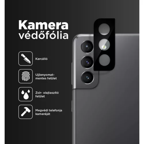 Samsung Galaxy S21 kamera lencse védő üvegfólia fekete Alphajack 1- 3 kép