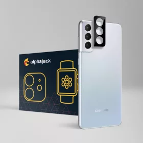 Samsung Galaxy S21+ Plus kamera lencse védő üvegfólia fekete Alpha- 1 kép