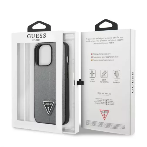 iPhone 13 Pro Guess Saffiano Triangle Logo ezüst-3666339040376 6 kép