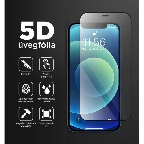 iPhone 14 Plus kijelzővédő üvegfólia 9H 5D HD 0.33mm fekete keret- 2 kép