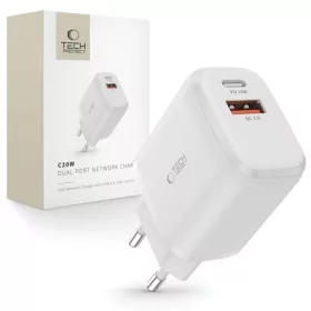   Tech-Protect C20W 2-portos hálózati töltő PD20W/QC3.0 fehér