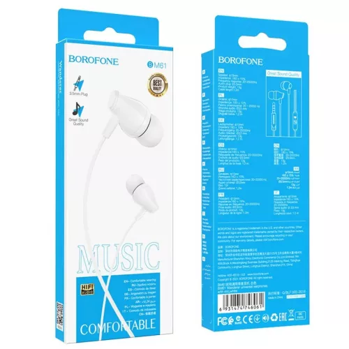 Borofone Fülhallgató Mikrofonnal BM61 Wanderer fehér 3.5mm jack-6931474746061 5 kép