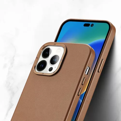 iPhone 14 Pro Dux Ducis Grit bőr tok (MagSafe kompatibilis) barna-6934913036983 10 kép