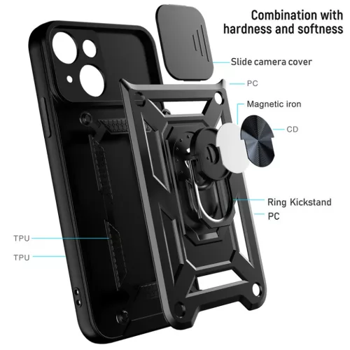iPhone XR Armor tok csúsztatható kamera lencse védővel fekete-5900217943938 3 kép