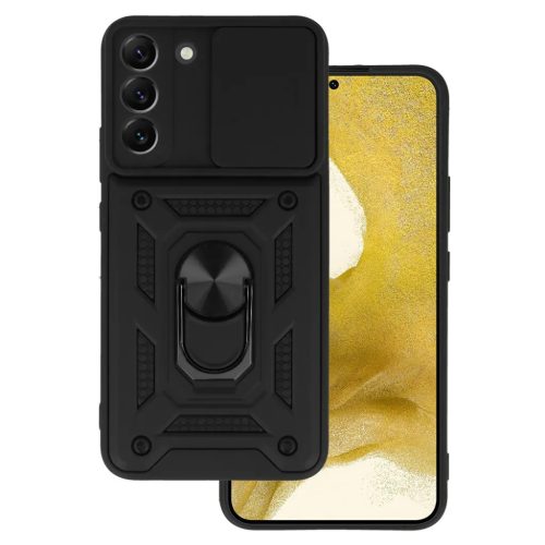 Samsung Galaxy S22 Armor tok csúsztatható kamera lencse védővel fekete