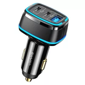   USAMS C24 autós töltő 2xUSB-C + 1xUSB 105W gyorstöltő fekete (US-CC141)