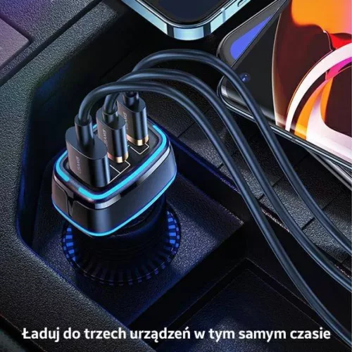 USAMS C24 autós töltő 2xUSB-C + 1xUSB 105W gyorstöltő fekete (US--6958444971506 2 kép