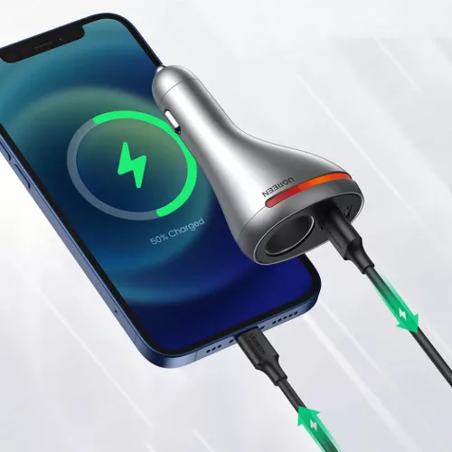 Ugreen autós töltő USB Type C / USB QC PD 24W 12V ezüst (CD204) + -6957303867127 2 kép