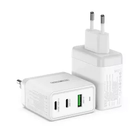   Duzzona 3 portos GaN hálózati töltő adapter 2 x USB Type C + USB 65W PD QC3.0 fehér
