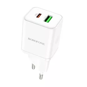   Borofone BN7 hálózati töltő adapter USB+Type C QC 3.0 PD 20W fehér