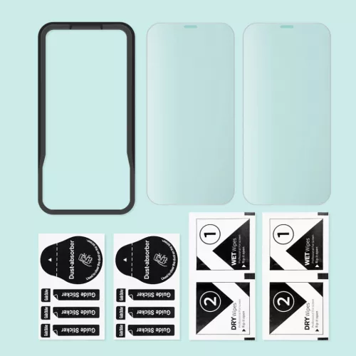 iPhone 14 Pro Max/15 Plus 2db kijelzővédő üvegfólia, felhelyezés- 4 kép