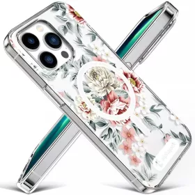 iPhone 14 Pro Max MagSafe kompatibilis tok virágmintával TPU+PC IMD0- 2 kép