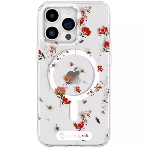 iPhone 14 Pro Max MagSafe kompatibilis tok virágmintával TPU+PC IMD0- 4 kép