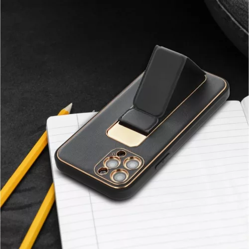iPhone 14 Pro Forcell Leather Kickstand tok fekete-5903396164569 5 kép