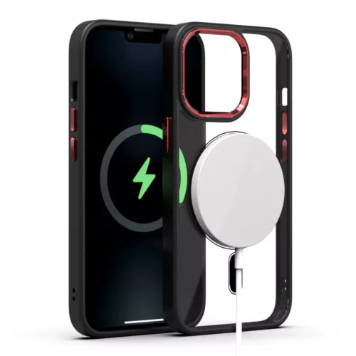 iPhone 14 Pro MagSafe-kompatibilis átlátszó tok fekete kerettel + k- 4 kép