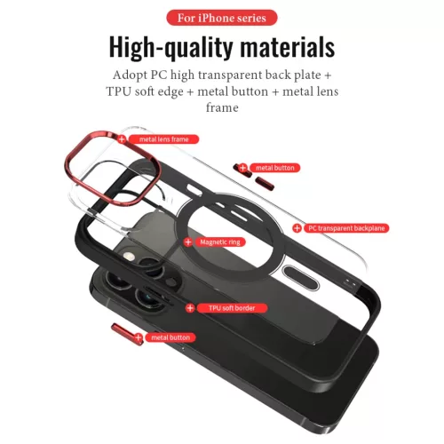 iPhone 14 Pro MagSafe-kompatibilis átlátszó tok fekete kerettel + k- 6 kép