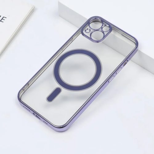 iPhone 14 Pro MagSafe-kompatibilis átlátszó TPU tok lila kerettel A- 1 kép