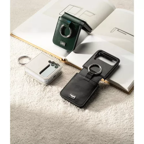 Samsung Galaxy Z Flip 4 Ringke Folio Signature valódi bőr tok vállp-8809881261256 5 kép