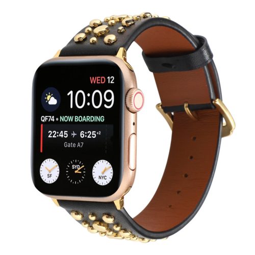 Apple Watch 4/5/6/7/8/SE (38/40/41mm) szegecses bőr óraszíj fekete - 5 kép