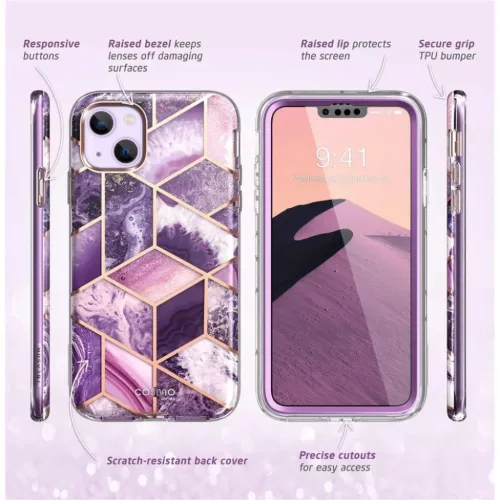  iPhone 14 Plus Lila Supcase Cosmo Márvány mintás tok-843439119413 7 kép