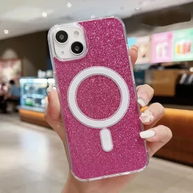 iPhone 14 Plus MagSafe-kompatibilis glitter tok rózsavörös Alphajac- 1 kép