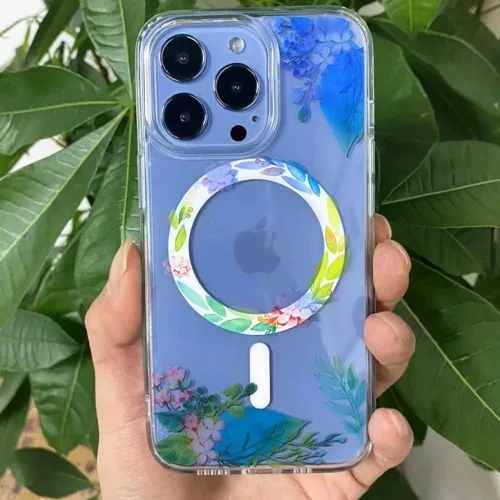iPhone 14 Plus MagSafe-kompatibilis átlátszó virágmintás tok Alph- 3 kép