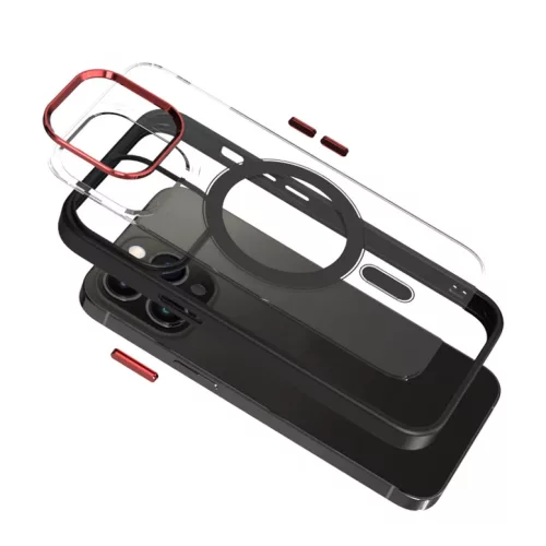 iPhone 14 Plus MagSafe-kompatibilis átlátszó tok fekete kerettel + - 2 kép