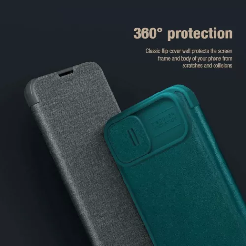 iPhone 14 Plus Nillkin Qin Pro bőr szövet flip tok szürke-6902048249189 2 kép