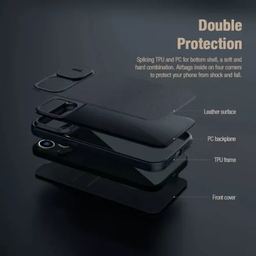iPhone 14 Plus Nillkin Qin Pro bőr szövet flip tok szürke-6902048249189 6 kép