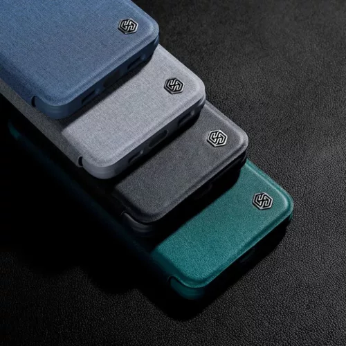 iPhone 14 Plus Nillkin Qin Pro bőr szövet flip tok szürke-6902048249189 8 kép