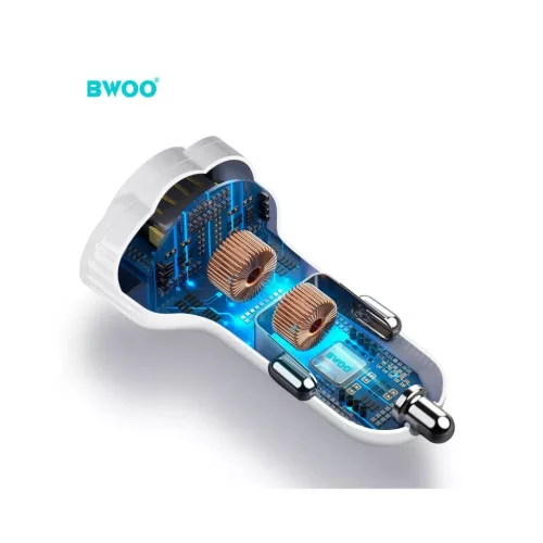 BWOO autós töltő CC52 2x USB 2.1A fehér-6933654802048 4 kép