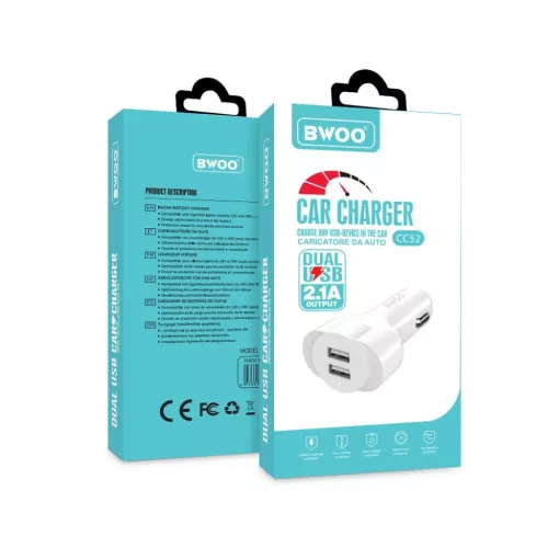 BWOO autós töltő CC52 2x USB 2.1A fehér-6933654802048 5 kép