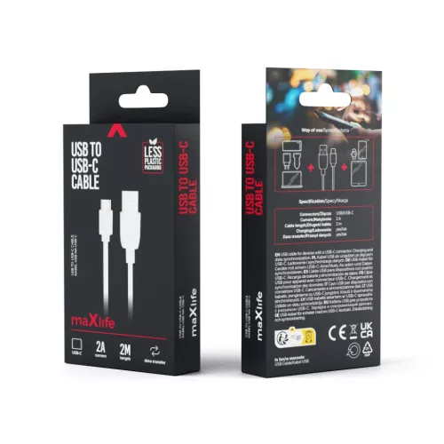 Maxlife kábel USB - USB-C 2,0 m 2A fehér-5900495946324 2 kép