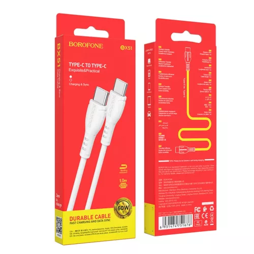 Borofone Triumph BX51 Type C -Type C kábel 60W 1m fehér-6931474751676 4 kép