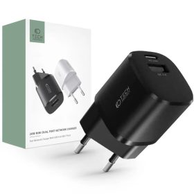 Tech-Protect C20W Mini 2-portos hálózati töltő PD20W/QC3.0 fekete-9490713927373 1 kép