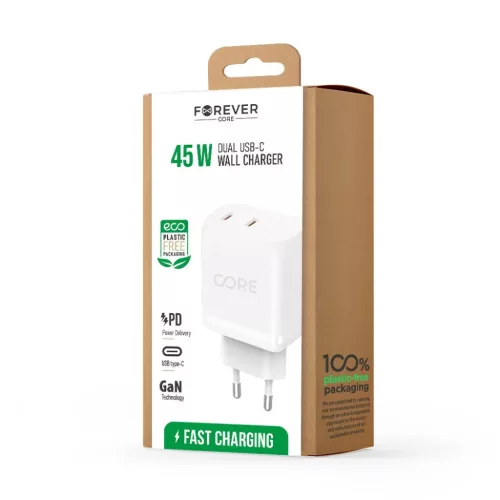 Forever Core Smart PD hálózati töltő adapter 2xUSB-C 45W-5900495030801 2 kép