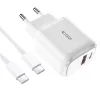 Tech-Protect C20W hálózati töltő adapter PD20W/QC3.0 1x USB-A, 1x USB-C, 1x USB-C - USB-C töltőkábel 