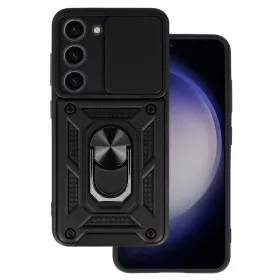   Samsung Galaxy S23 Plus Armor tok csúsztatható kamera lencse védővel fekete