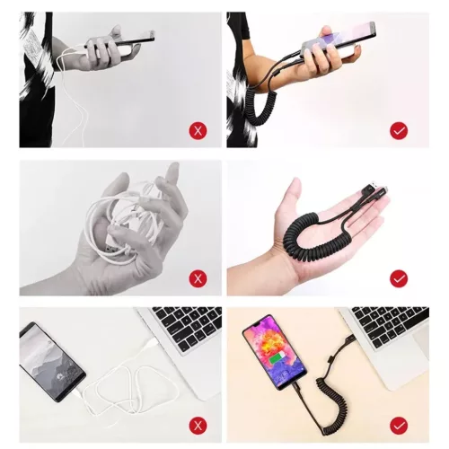 Spirál USB - Micro USB kábel 2A 1m fekete-5900217972075 2 kép