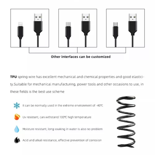 Spirál USB - Micro USB kábel 2A 1m fekete-5900217972075 7 kép