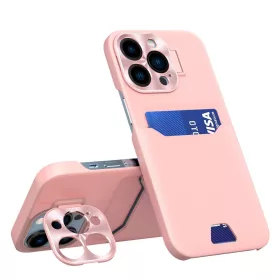 iPhone 14 Pro Leather Stand tok kártyatartóval rózsaszín-9145576269701 3 kép