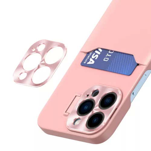 iPhone 14 Pro Leather Stand tok kártyatartóval rózsaszín-9145576269701 6 kép