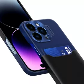 iPhone 14 Pro Max Leather Stand tok kártyatartóval kék-9145576269749 1 kép