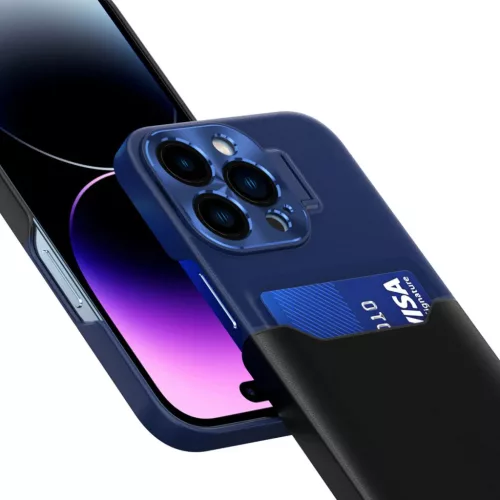 iPhone 14 Pro Max Leather Stand tok kártyatartóval kék-9145576269749 1 kép