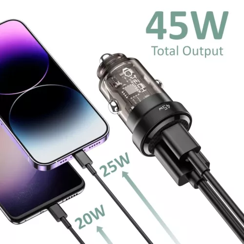 Tech-Protect CC45W 1xUSB Type-C 1xUSB PD45W/QC3.0 Autós Töltő feket-9490713931707 2 kép