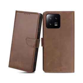 Xiaomi 13 mágneses PU bőr fliptok kártyatartóval sötétbarna Alph- 1 kép