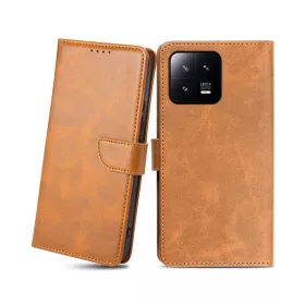 Xiaomi 13 mágneses PU bőr fliptok kártyatartóval világosbarna Alp- 1 kép