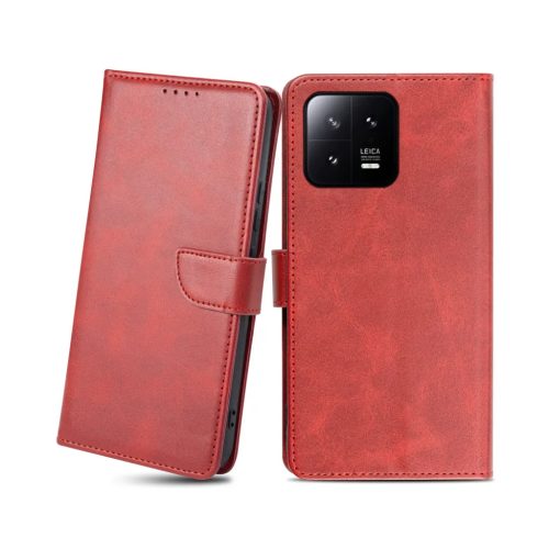 Xiaomi 13 mágneses PU bőr fliptok kártyatartóval piros Alphajack