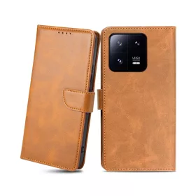 Xiaomi 13 Pro mágneses PU bőr fliptok kártyatartóval világosbarna- 1 kép