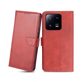 Xiaomi 13 Pro mágneses PU bőr fliptok kártyatartóval piros Alphaja- 1 kép